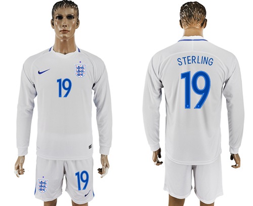 England #19 Sterling Home Long Sleeves Soccer Country Jersey - Click Image to Close
